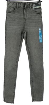 Nové - Dámské šedé skinny rifle s vysokým pasem Primark