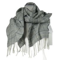 Nové - Dámská šedá kostkovaná šála s třásněmi New Look 