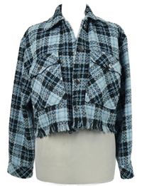 Dámska modro-tmavomodrá kockovaná pletená košeľová bunda Stradivarius