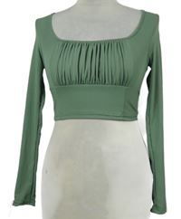 Dámské zelené žebrované řasené crop triko Shein 