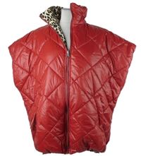 Nové - Dámská červená/vzorovaná šusťáková zateplená vesta 