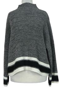 Dámsky sivo-čierno-biely pruhovaný crop sveter Shein