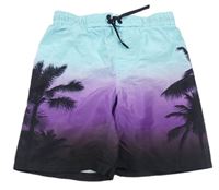 Modro-fialovo-čierne plážové kraťasy s palmami H&M