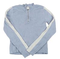 Modro-biely rebrovaný sveter so zipsom C&A