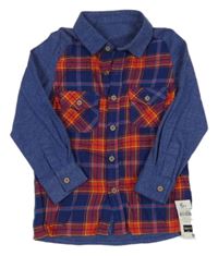 -Nové Červeno-modrá kockovaná flanelovo/bavlněná košeľa zn. Dunnes