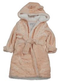 Svetloružový chlpatý zateplený župan s hviezdičkami a kapucňou F&F)