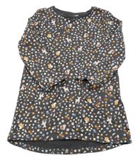 Tmavošedé květinové šaty se zvířátky Topolino