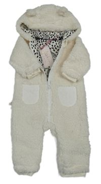 Nové - Smetanová huňatá podšitá kombinéza s kapucí Baker