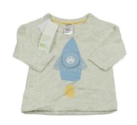 Nové - Bílo-šedo-žluté melírované triko s raketou 