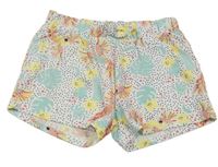 Biele bodkovaná é bavlnené kraťasy s papoušky kids