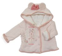 Bílo-růžová propínací zateplená pruhovaná mikina s Minnie a kapucí Primark
