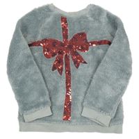 Sivá chlpatá mikina s mašlí z flitrů