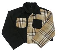 Černo-hnědo-kostkovaná košilová crop bunda 