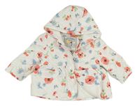 Biela kvetovaná prešívaná zateplená bunda s kapucňou Mothercare