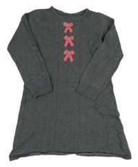 Tmavosivé pletené šaty s mašľami Mothercare