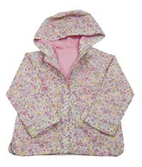 Bielo-ružovo-žltá kvetovaná šušťáková jarná bunda s kapucňou Tu