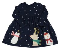 Tmavomodré bodkovaná é bavlnené šaty so sobom a tučňákem zn. F&F