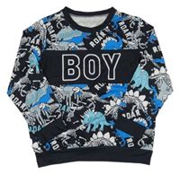 Černo-modrá lehká mikina s dinosaury 