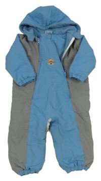 Modro-sivá šušťáková zimná kombinéza s psíkom a kapucňou