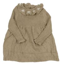 Hnedé svetrové rebrované šaty s golierikom