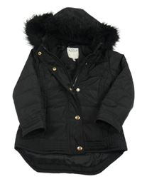 Černá šusťáková zateplená bunda s kapucí s kožešinou M&S