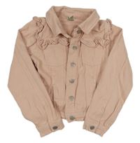 Svetloružová rifľová crop bunda s volánikmi Monsoon