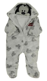 Šedá plyšová zateplená kombinéza s Mickeym a kapucí Disney