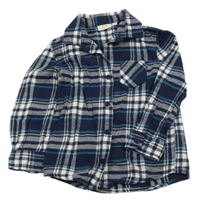 Tmavomodro-bílá kostkovaná flanelová košile 