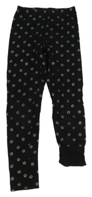 Čierne silnější legíny s kvietkami Matalan