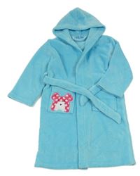 Světlemodrý chlupatý župan s medvídkem a kapucí 