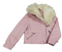 Světlerůžová koženková bunda s kožešinou Dunnes