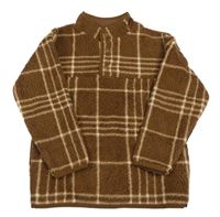 Hnedo-béžová kockovaná huňatá mikina H&M