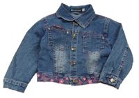 Tmavomodrá rifľová bunda s kvietkami