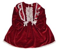 Rubínové zamatové šaty s čipkou Shein