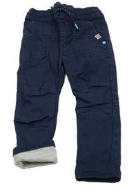 Tmavomodré plátěné podšité kalhoty F&F
