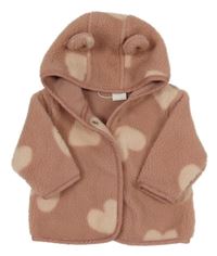 Růžová huňatá propínací mikina se srdíčky a kapucí Next