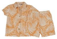 2x Oranžovo-biela vzorovaná košile + kraťasy Primark