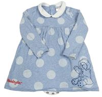 Modré bavlnené šaty s Paddingtonem a všitým body Tu
