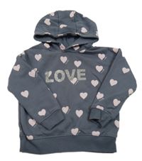 Šedá mikina se srdíčky a kapucí Primark