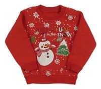 Červená mikina so sněhulákem