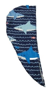 Tmavomodrý froté turban so žralokmi