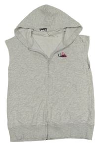 Sivá melírovaná tepláková vesta s nápisom a kapucňou H&M