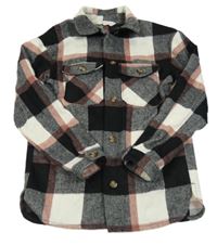 Černo-bílo-růžová kostkovaná košilová bunda H&M