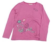 Růžové triko se smajlíky a kapsou Kids