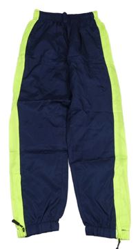 Tmavomdoro-limetkové šusťákové podšité kalhoty 