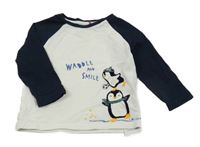 Bílo-tmavomodré triko s tučňáky S. Oliver