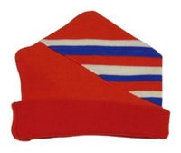 Červená pletená čepice s proužky 