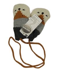 Nové - Smetanovo-šedo-béžové pletené podšité rukavice se zvířátkem Hema