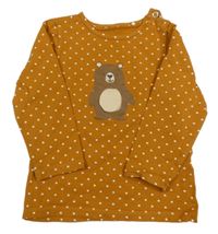 Medové puntíkované triko s medvídkem Topomini 