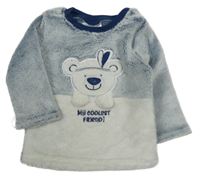 Modro-smotanová plyšová mikina s medvedíkom Ergee